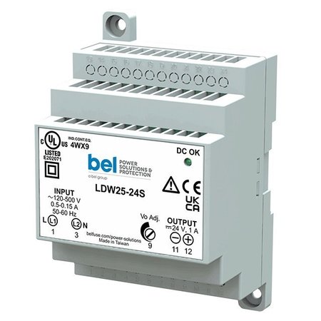 BEL POWER SOLUTIONS Power Supply, 90 to 550V AC, 24V DC, 25W, 1A, DIN Rail LDW25-24S